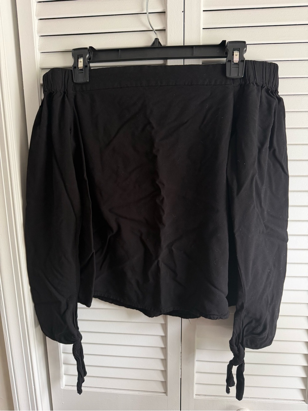 Black Off-Shoulder Top with Tie Sleeves
